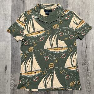 VTG Ralph Lauren Sailboat Polo Shirt Green Gauze Jersey Sailing Y2K Mac Miller L